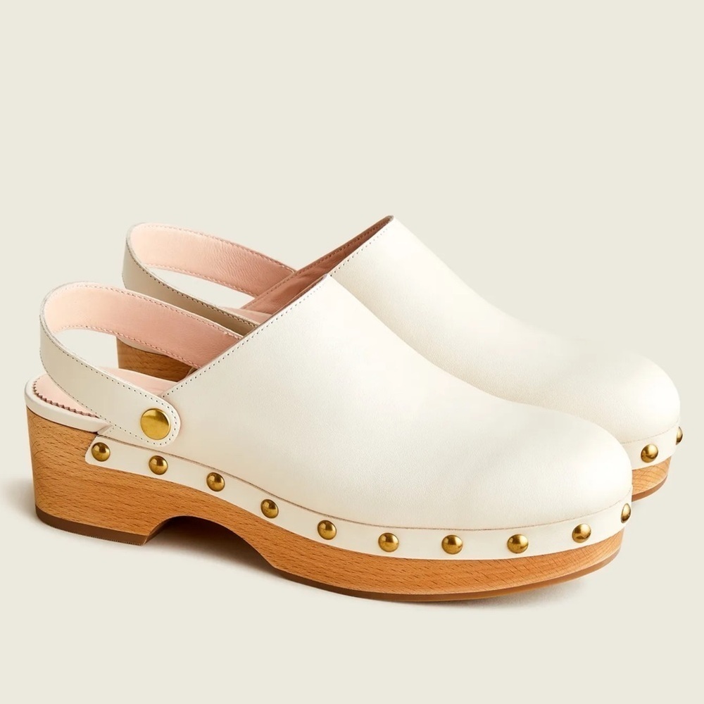 J. CREW BA188 GRACE DUSTY IVORY LEATHER CONVERTIBLE STUDDED WOODEN CLOG